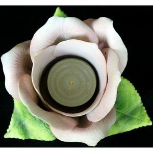 VTG George Good Co Light Pink Porcelain Rose Flower Tealight Holder Figurine